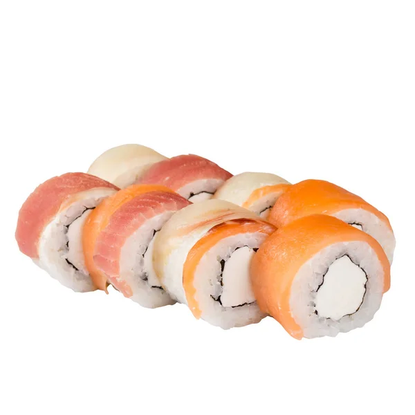 Sushi Set Close Isolado Fundo Branco — Fotografia de Stock