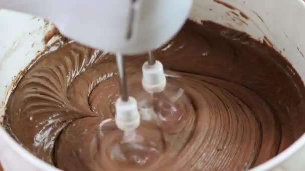 Dough beating with electric mixer close up — Stock Video