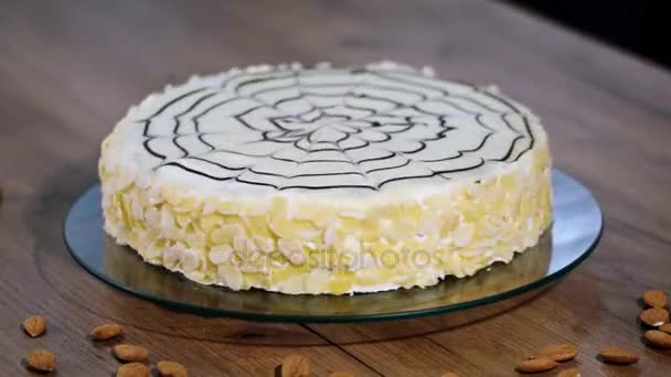 Traditionele Hongaarse Esterhazy cake. — Stockvideo