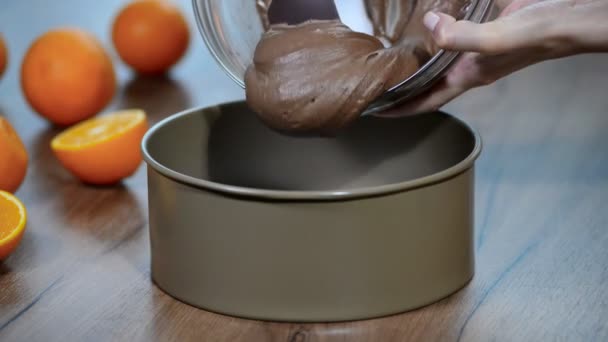 Pouring Cake Mix Baking Tin — Stock Video