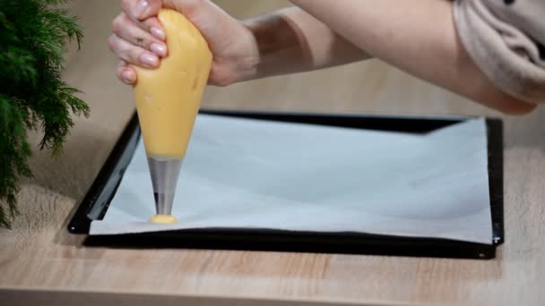 Piping Choux Dough Profiteroles Baking Paper — Stock Video