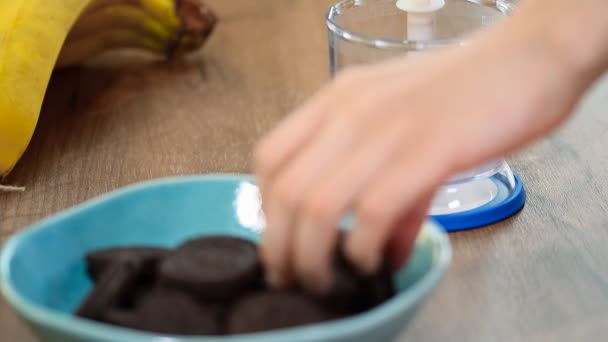 Procesador Alimentos Cortar Las Galletas Migajas — Vídeos de Stock