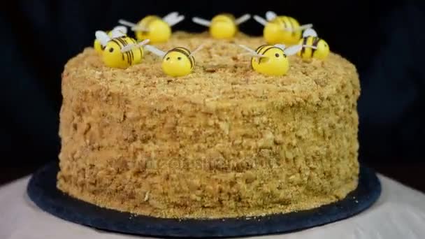 Doce bolo de mel em camadas em casa — Vídeo de Stock