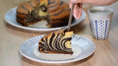 Çikolata sır ile '' Zebra'' pasta parçası. Zebra pasta yemek