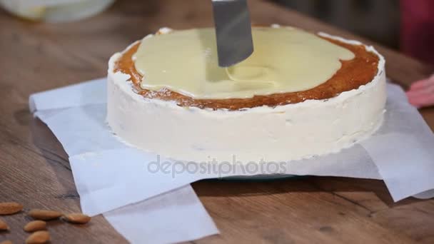 Pasta Üzerinde Buzlanma Yaymak Için — Stok video