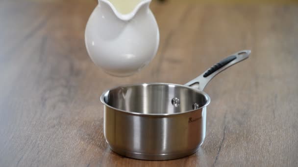 Pour Milk Saucepan — Stock Video