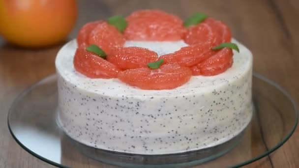 Zelfgemaakte Cake Met Grapefruit — Stockvideo
