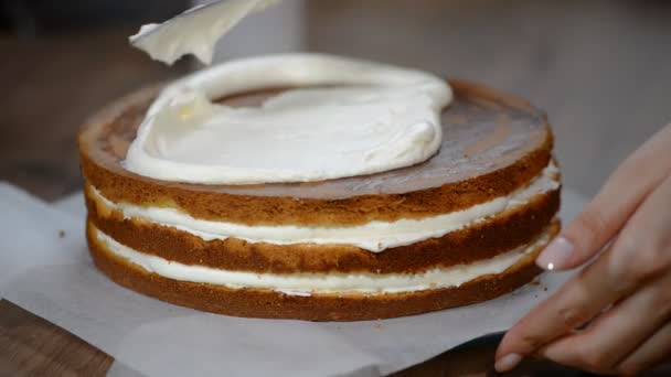 Torte Doldurma Buttercream Ile Yapma — Stok video