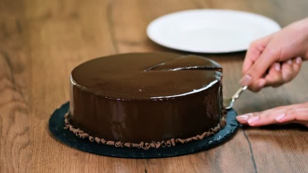 Hausgemachte Leckere Schokoladenkuchen — Stockvideo