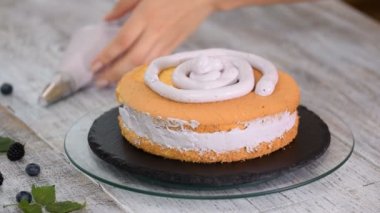 Pasta katmanını krem kaplama ile doldurma Pasta Torbası.