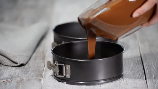 Pour Batter Into A Baking Dish. — Stock Footage Pour Batter Into A Baking Dish. Stock Footage