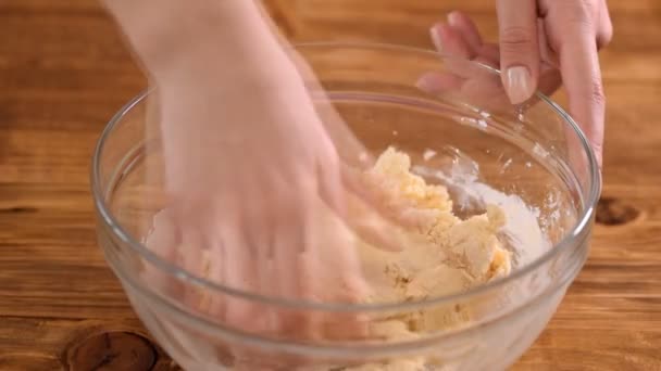 Chefs Hands Knead Dough at the Kitchen. — Stock Video