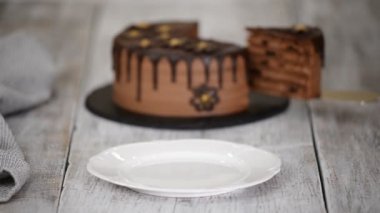 Kuru erik ve romlu katmanlı çikolatalı kek..