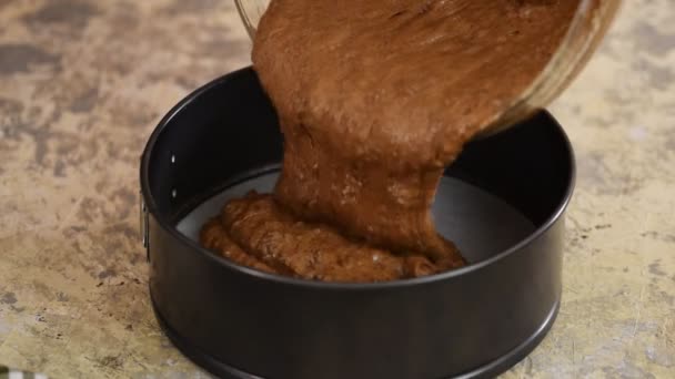 Pour Batter Into A Baking Dish. Close-up — Stock Video