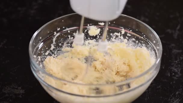 Preparing Dough. Adding Eggs To The Dough. Close-up. — Stock Video