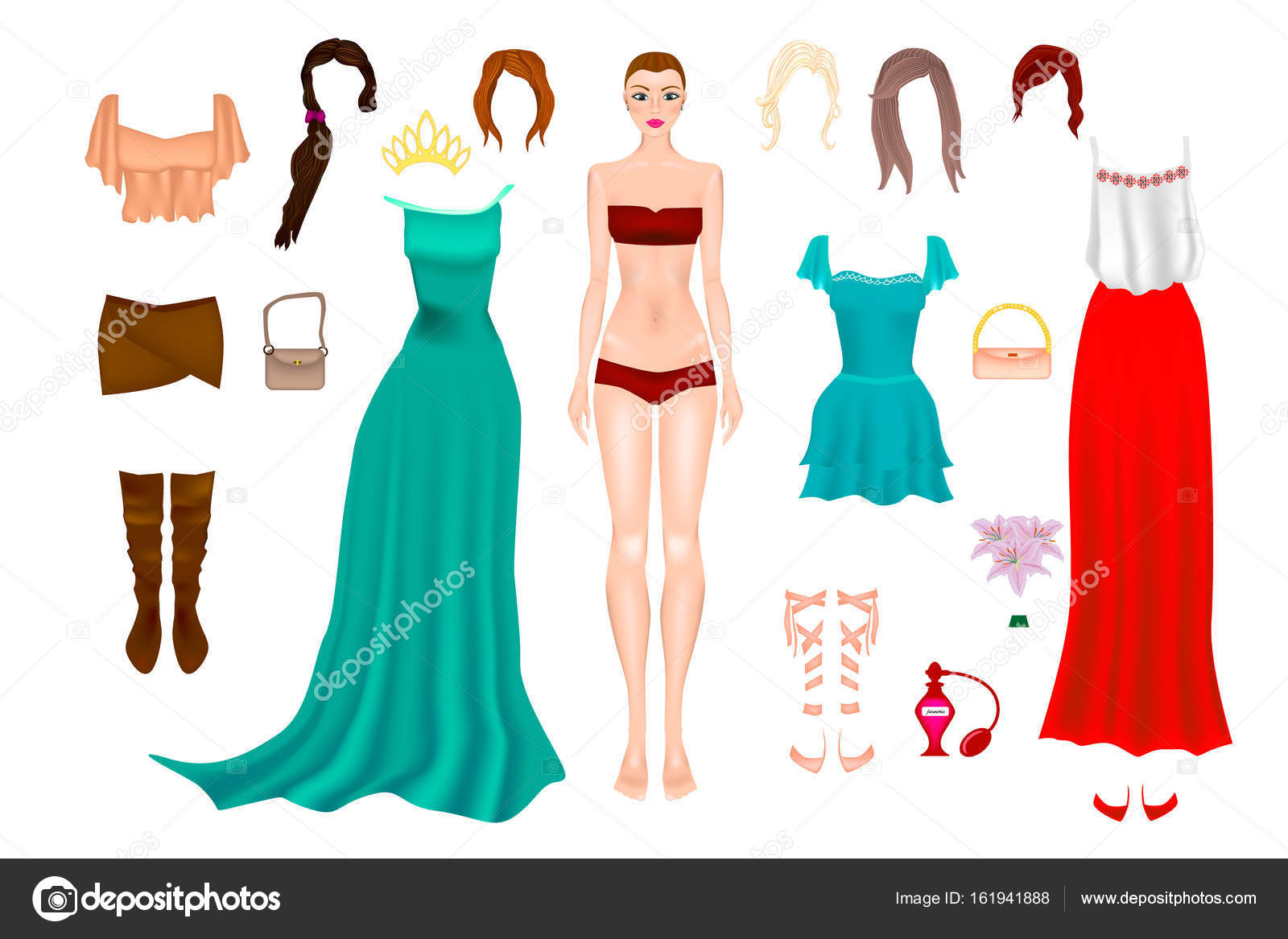 Paper doll with clothes and different hairstyles. Stock Vector by ©Sakurra  161941888