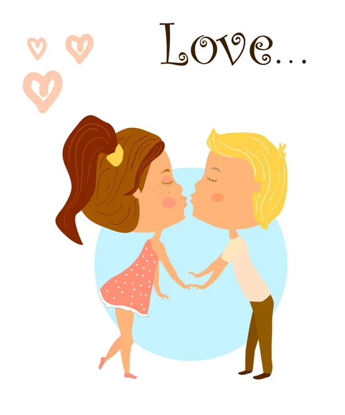 Kissing Little Couple Vector Illustration Valentine Day Valentine Day Kids — Stock Vector