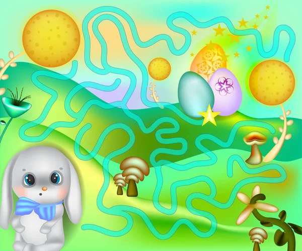 Labyrinth Spiel Für Kinder Mit Häschen Und Bemalten Eiern — Stockvektor