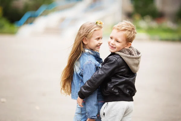 Portrait of two happy children - boy and girl — Stock Photo, Image