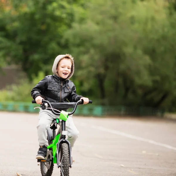 Portrait of adorable little urban boy wearing black leather jack — Stock Photo, Image