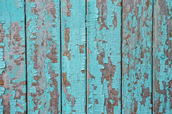 Risse Und Abblätternde Türkisfarbene Farbe Einer Wand Vintage Holz Hintergrund — Stockfoto