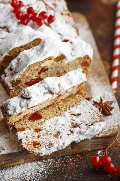 Stollen is fruit bread of nuts, spices, dried or candied fruit,