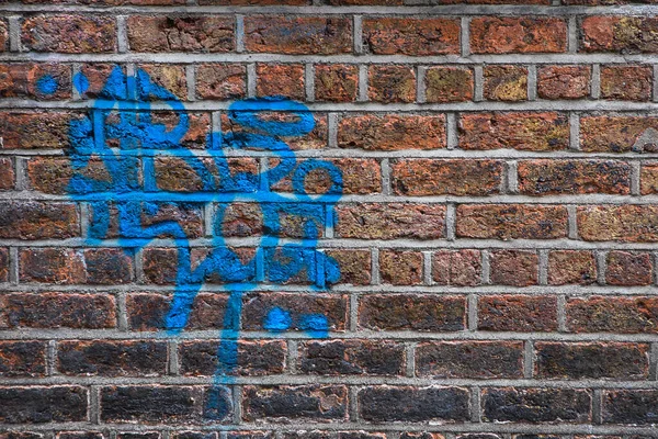 Κόκκινο Grunge Τούβλο Τοίχο Υφή Φόντου Μπλε Γκράφιτι — Φωτογραφία Αρχείου
