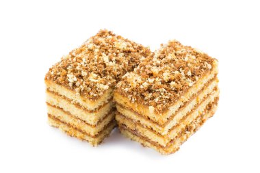 Beyaz arka planda izole edilmiş bir şekerleme. Beyaz arka planda tatlı kekler, kurabiyeler, kurabiyeler