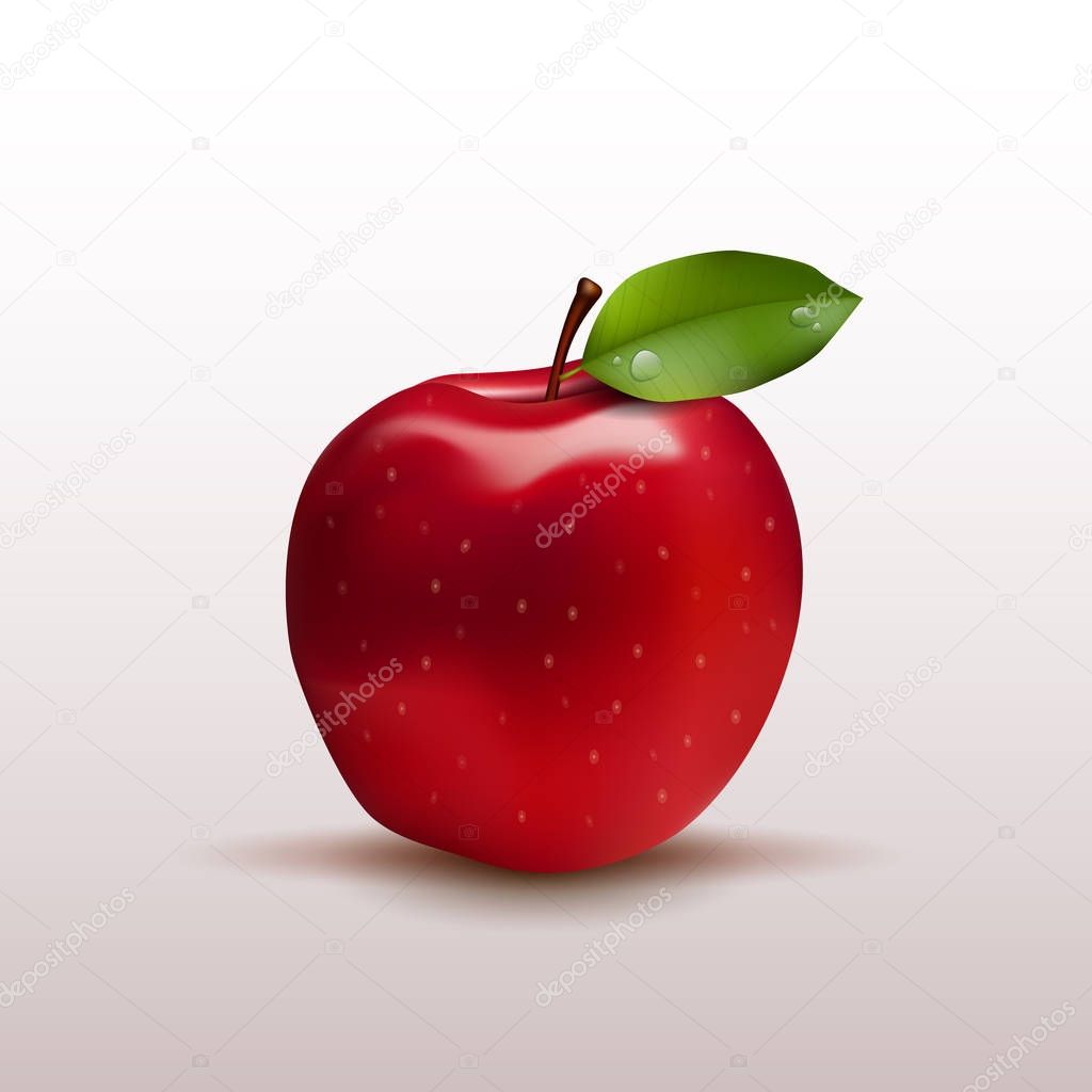 Red apple with green leaf lisolated on white.
