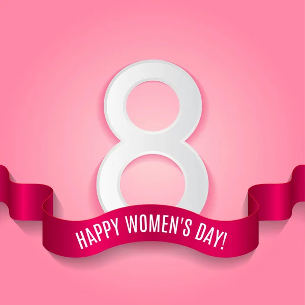日国際女性の日背景に絹のリボン シャドウのペーパー数 女性や母の日のグリーティング カード ベクトル図 — ストックベクタ