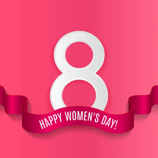 日国際女性の日背景に絹のリボン シャドウのペーパー数 女性や母の日のグリーティング カード ベクトル図 — ストックベクタ