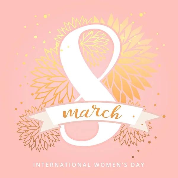 Marzo Tarjeta Felicitación Diseño Del Día Internacional Mujer Con Letras — Vector de stock