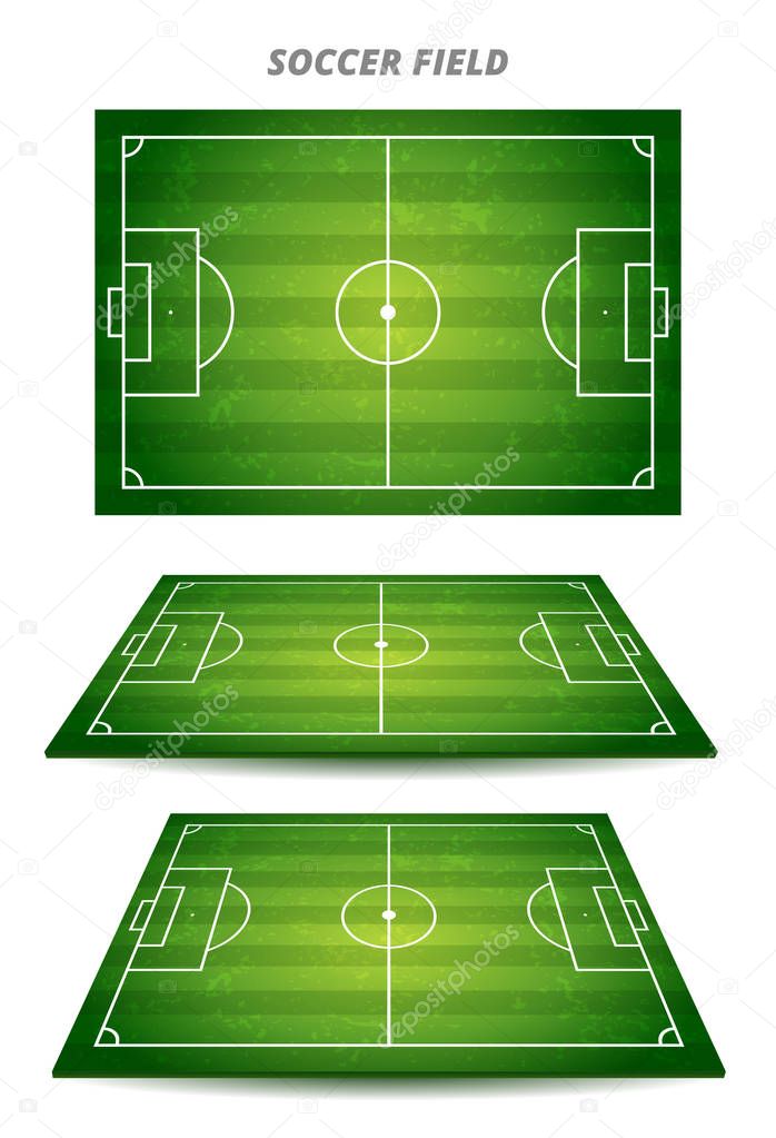 Football playing field or soccer field top view  and  perspective elements with green grass pattern for background. Vector stock illustration.