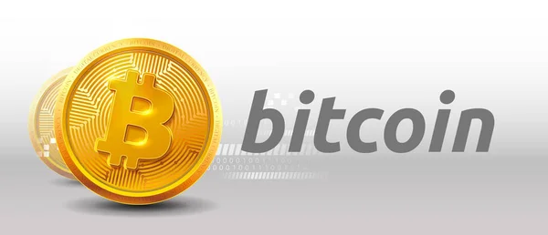 Bitcoins Pénzt Virtuális Valuta Koncepció Háttér Arany Bitcoin Érme Blockchain — Stock Vector