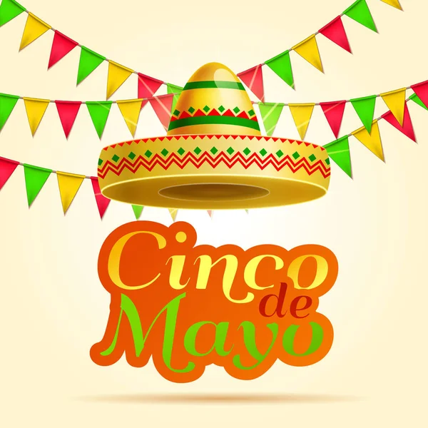 Cinco Mayo Lettering Celebración Vector Fondo Con Sombrero Papel Chili — Vector de stock