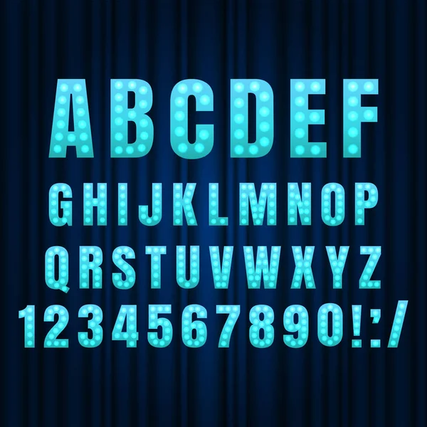 Μπλε Ρεαλιστική Ρετρό Λάμπες Φωτός Γράμματα Γραμματοσειράς — Διανυσματικό Αρχείο