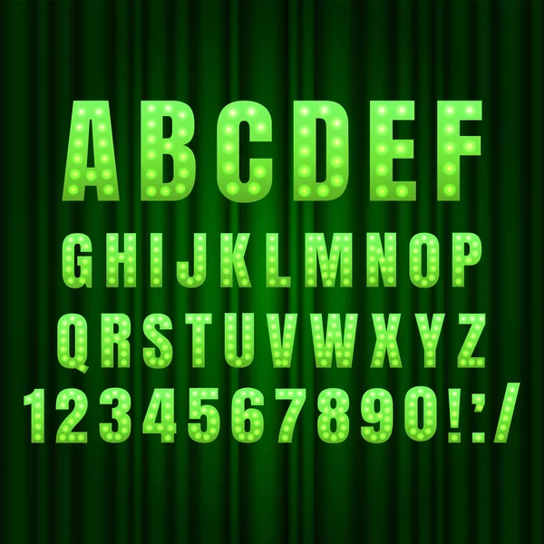 Πράσινο Ρεαλιστική Ρετρό Λάμπες Φωτός Γράμματα Γραμματοσειράς — Διανυσματικό Αρχείο