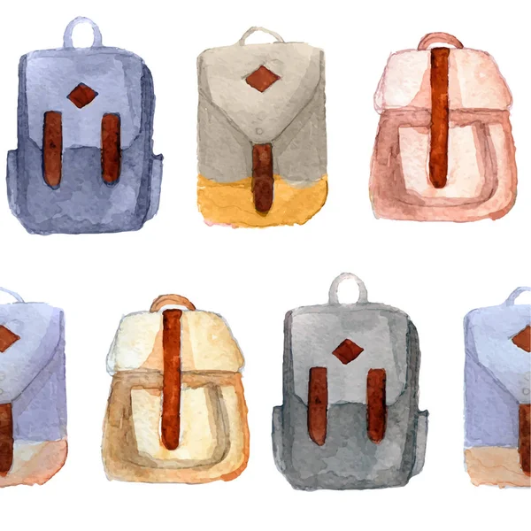 Divers sacs à dos rétro aquarelle, mallettes dans le style hipster — Image vectorielle