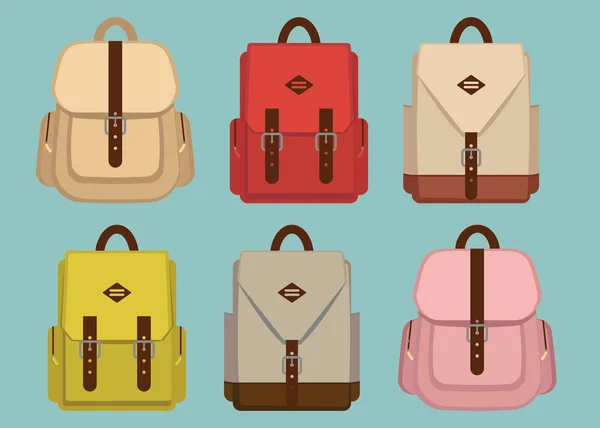 Patrón de Hipster pack con mochilas retro moda escuela de moda, vector illustration.fabric, estilo, mochilas de lona vintage de moda. De vuelta a la escuela. EPS 8 — Vector de stock