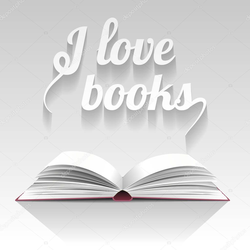 Opened book vector illustration, I love reading, I love books