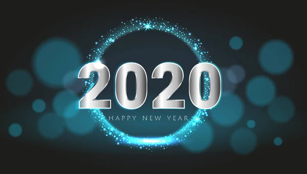 Blue 2020 Happy New Year card with premium bokeh magic texture design background. Festive rich premium luxury design for holiday card, invitation, calendar poster. Happy 2020 New Year text template. — Stock Vector