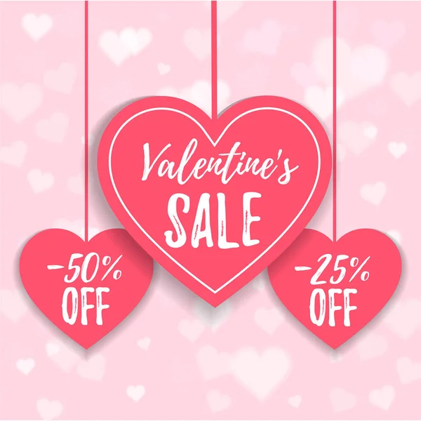 Valentine's day sale offer, banner template. Pink heart with lettering, isolated on pink background. Valentines Heart sale with cupidon. Shop market poster design. Vector — Stock Vector