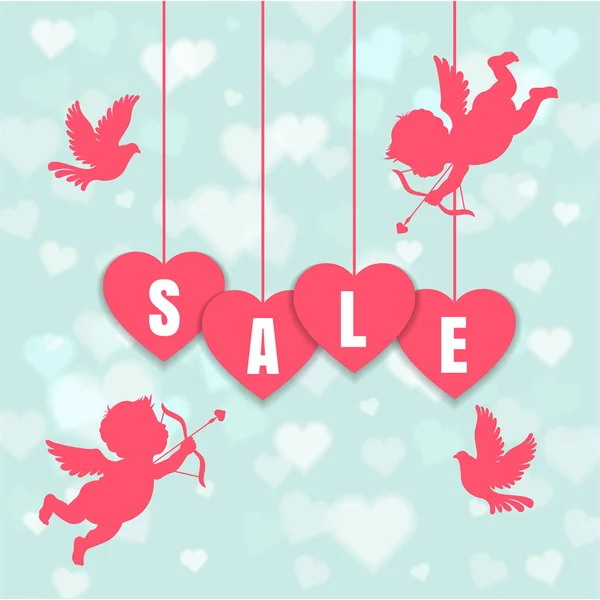Valentine's day sale offer, banner template. Pink heart with lettering, isolated on blue background. Valentines Heart sale tags. Shop market poster design. Vector — Stock Vector