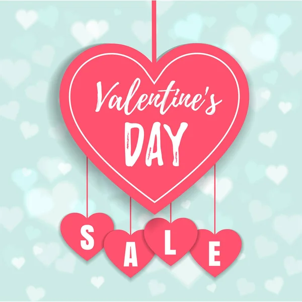 Valentine's day sale offer, banner template. Pink heart with lettering, isolated on blue background. Valentines Heart sale tags. Shop market poster design. Vector — Stock Vector
