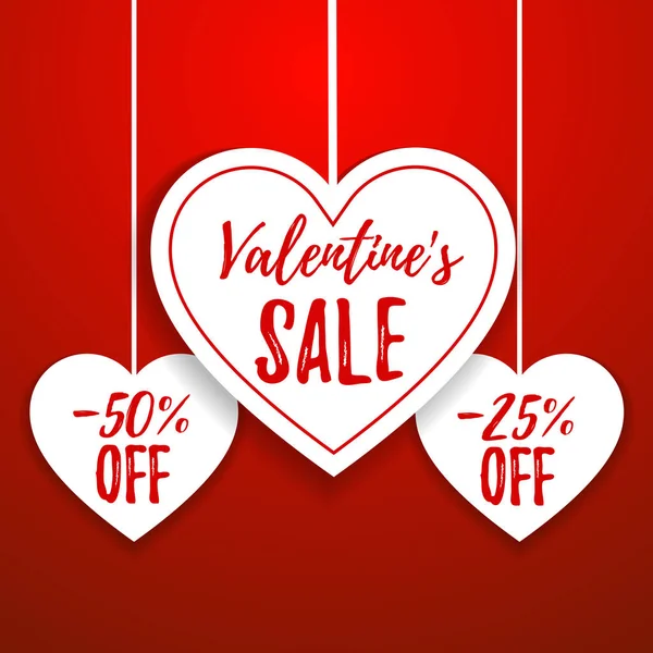 Valentine's day sale offer, banner template. Red heart with lettering, isolated on red background. Valentines Heart sale tags. Shop market poster design. Vector — Stock Vector