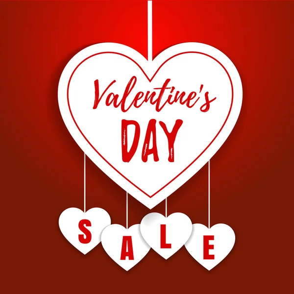 Valentine's day sale offer, banner template. Red heart with lettering, isolated on red background. Valentines Heart sale tags. Shop market poster design. Vector — Stock Vector