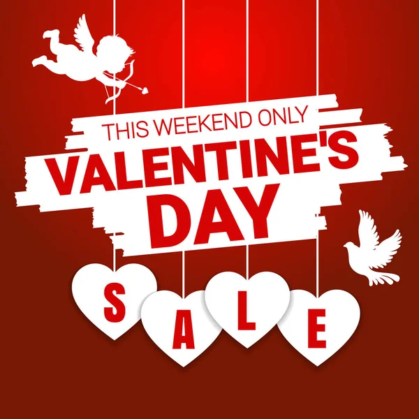 Valentine's day sale offer, banner template. Red heart with lettering, isolated on red background. Valentines Heart sale tags. Shop market poster design. Vector — Stock Vector