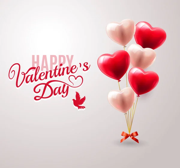 Globos de aire realistas 3D Corazón Rojo Volando con Patrón de Amor y Feliz Día de San Valentín Texto Saludos en Fondo. Ilustración vectorial — Archivo Imágenes Vectoriales