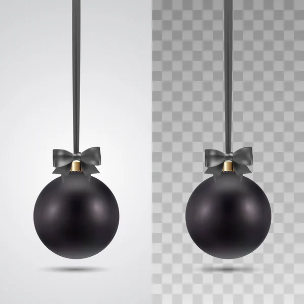 Premium Luxury Black Χριστουγεννιάτικη διακόσμηση μπάλα στολίδι απομονώνονται σε λευκό και διαφανές φόντο. Ρεαλιστική διανυσματική απεικόνιση διακόσμηση απόθεμα χειμώνα. Eps 10 — Διανυσματικό Αρχείο
