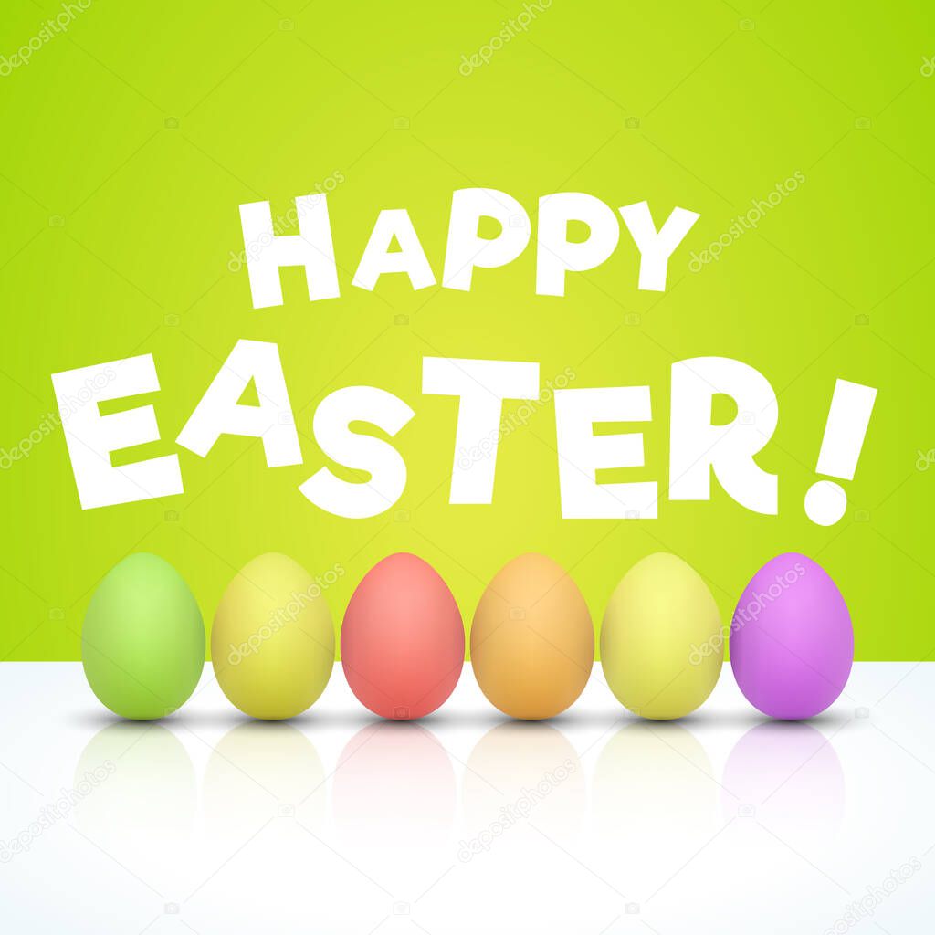 Happy Easter Celebration , Bright colored realistic vector easter eggs isolated on green background with shadow. Spring palette of colors. Vector illustration. EPS 10